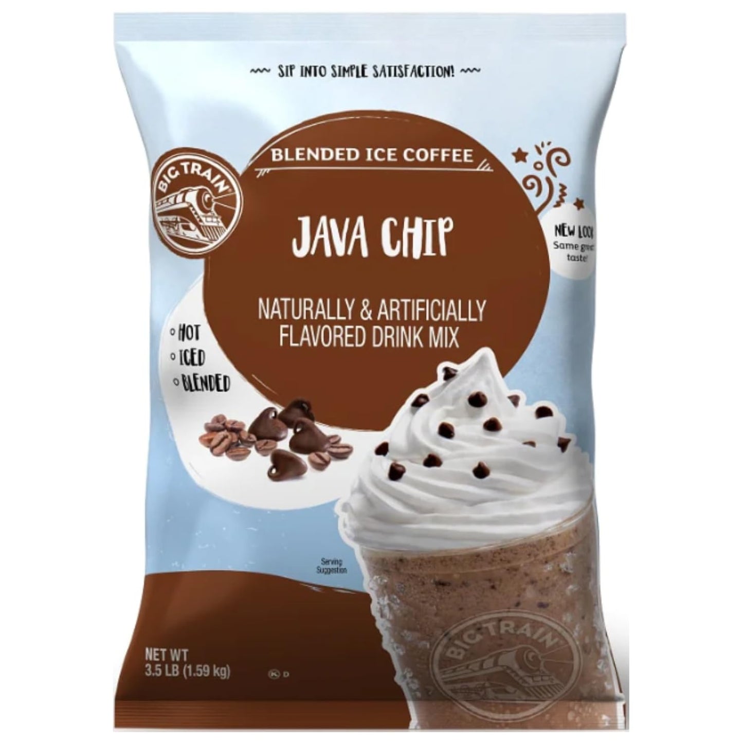 Big Train Blended Ice Coffee, Java Chip, 3.5 Pound, Powdered Instant Coffee Drink Mix, Serve Hot Or Cold, Makes Blended Frappe Drinks