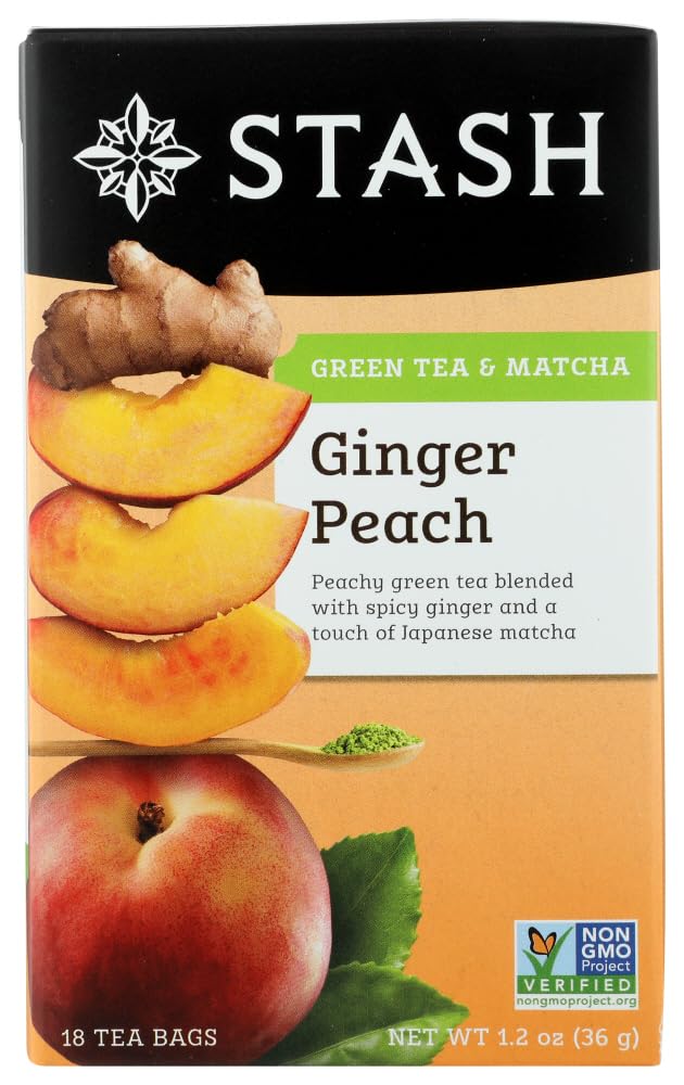 Stash Tea Premium Ginger Peach Green Tea with Matcha, 18 Tea Bags, 1.2 oz (36 g) - 2 Pack