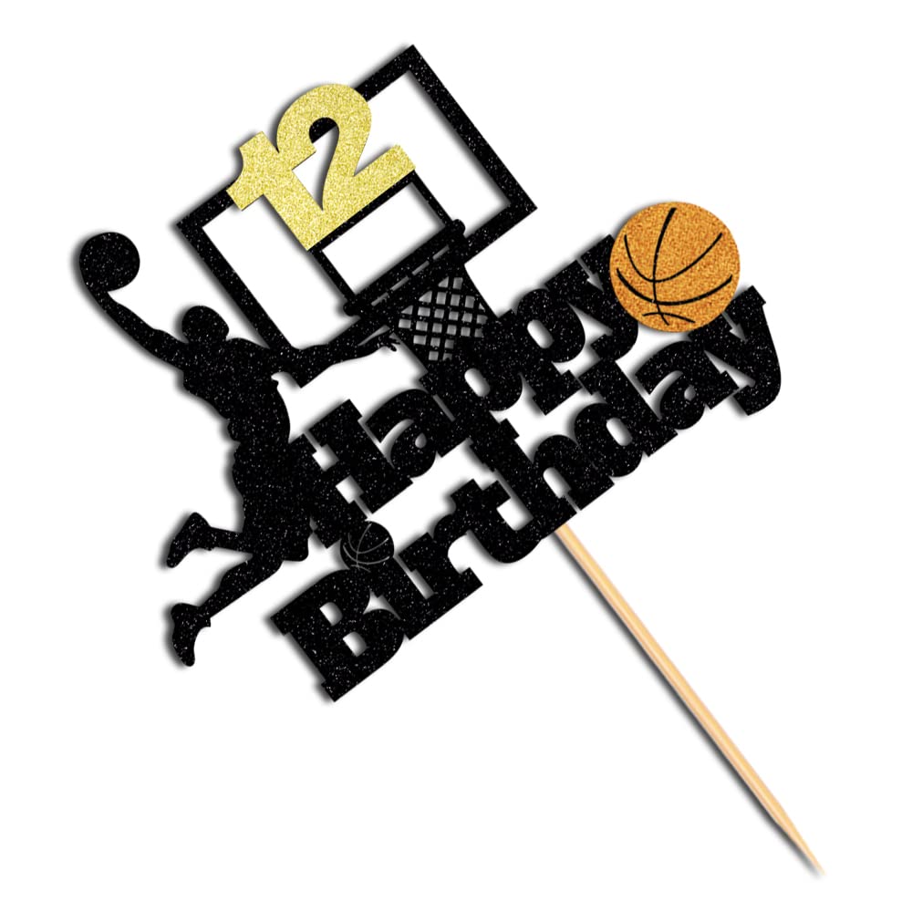 Basketball Happy 12Th Birthday Cake Topper-Basketball Themed Birthday Party Cake Decoration-12 Years Birthday Party Supplies (12