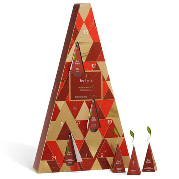 Tea Forte Warming Joy Holiday Assorted Tea Advent Calendar, Gift Set Of 24 Pyramid Infuser Tea Bags With Numbered Calendar