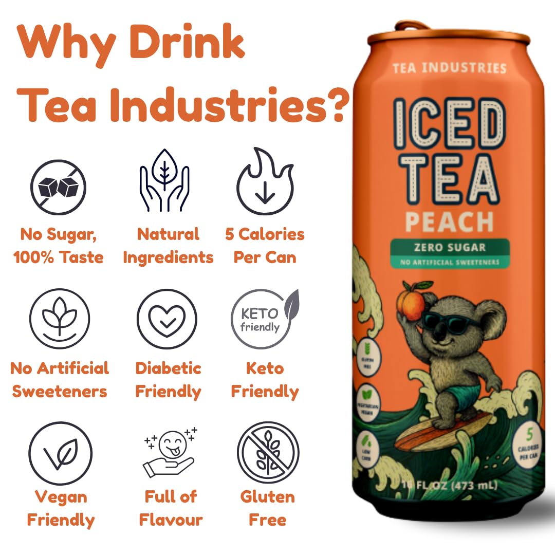 Green Tea with Peach Iced Tea - Sugar Free  Low Calorie Antioxidant Drink  Fruity Flavor  16oz Cans (12-Pack)