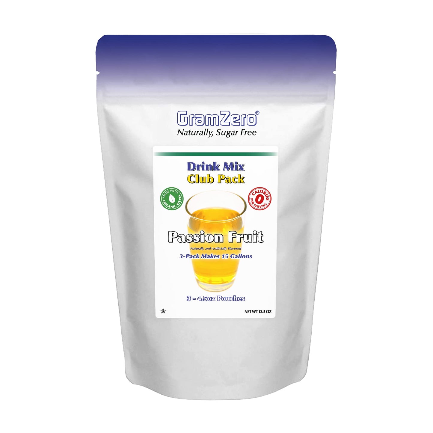 GramZero All Natural Passion Fruit Zero Calorie Sugar Free Drink Mix, Great For Nutrition Club Loaded Tea, Stevia Sweetened