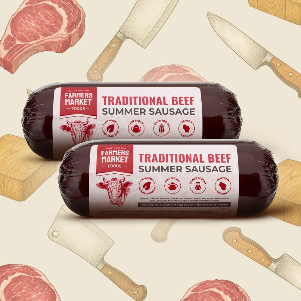 Deli Direct Farmers Market Summer Sausage Roll, Hickory Smoked, High Protein, Low Carb, Gluten Free, 24oz (2 Pack)