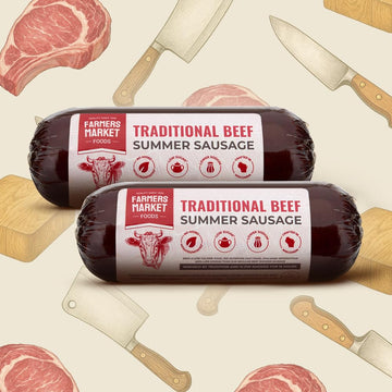 Deli Direct Farmers Market Summer Sausage Roll, Hickory Smoked, High Protein, Low Carb, Gluten Free, 24oz (2 Pack)