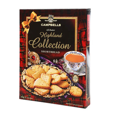 Campbells Shortbread Assorted All-Butter Highland Cookies 10.58 Oz - Golden Yellow Gift Box Scottish Tea Biscuits