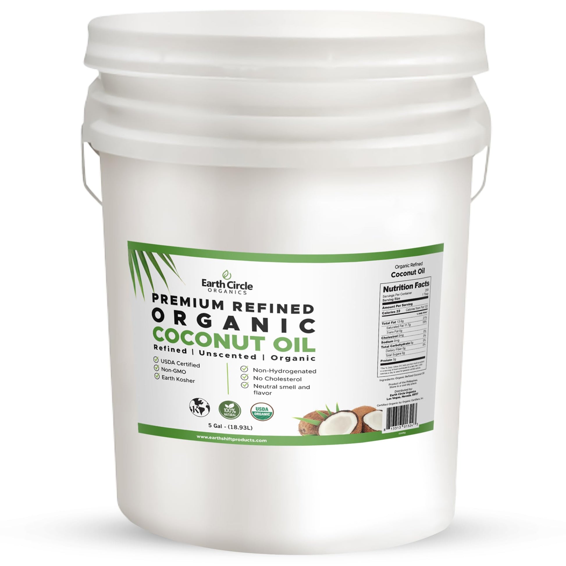 Earth Circle Organics Refined Coconut Oil - Ultra Premium Steam Refined, Keto & Paleo Friendly, Zero Coconut taste or smell - Fo