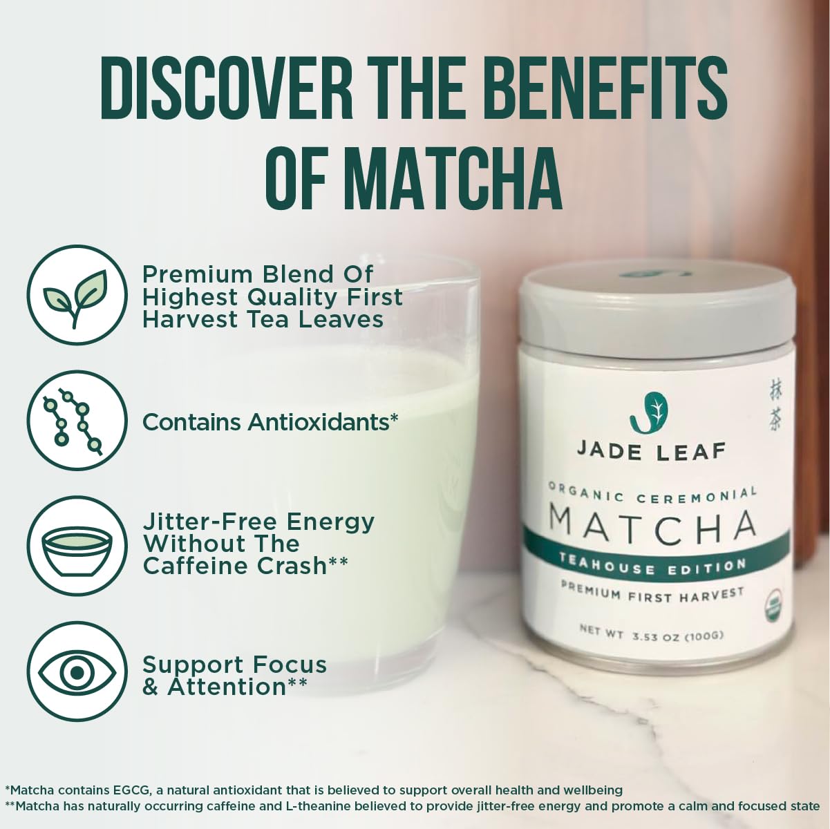 Jade Leaf Matcha Ceremonial Grade Matcha Green Tea Powder - Authentic Japanese Origin - Artisanal Teahouse Edition enhanced First Harvest (1 Pound Bulk Pouch)