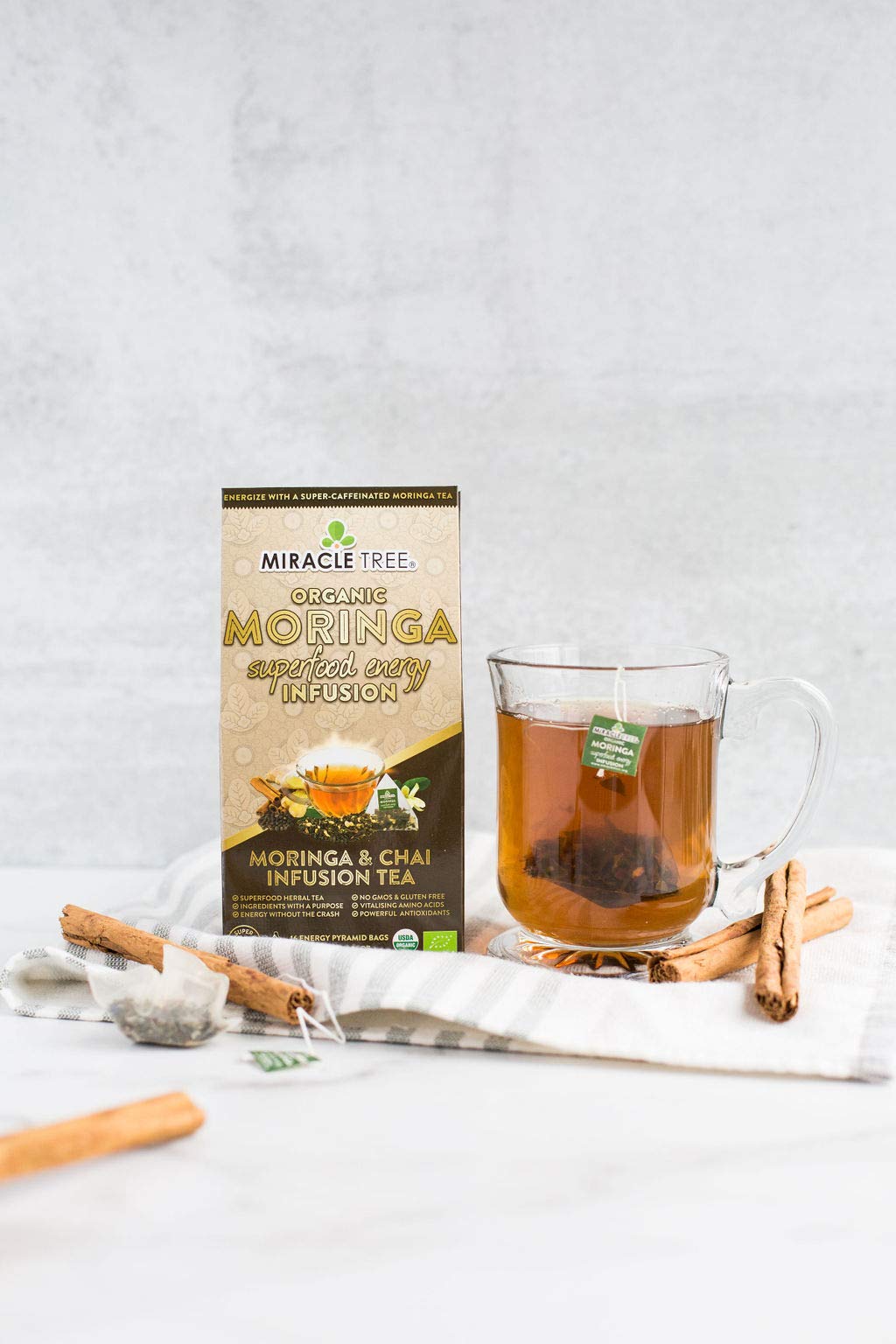 Tree Moringa Energy Tea - Chai, Organic & Non-GMO, 16 Count (Pack of 10) Pyramid Sachets