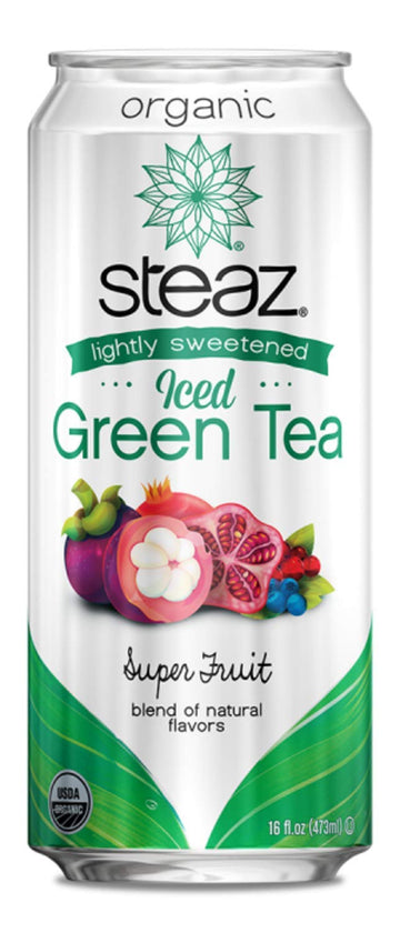 Steaz Organic Lightly Sweetened Iced Green Tea, Super Fruit, 16 Fl Oz (Pack Of 12)