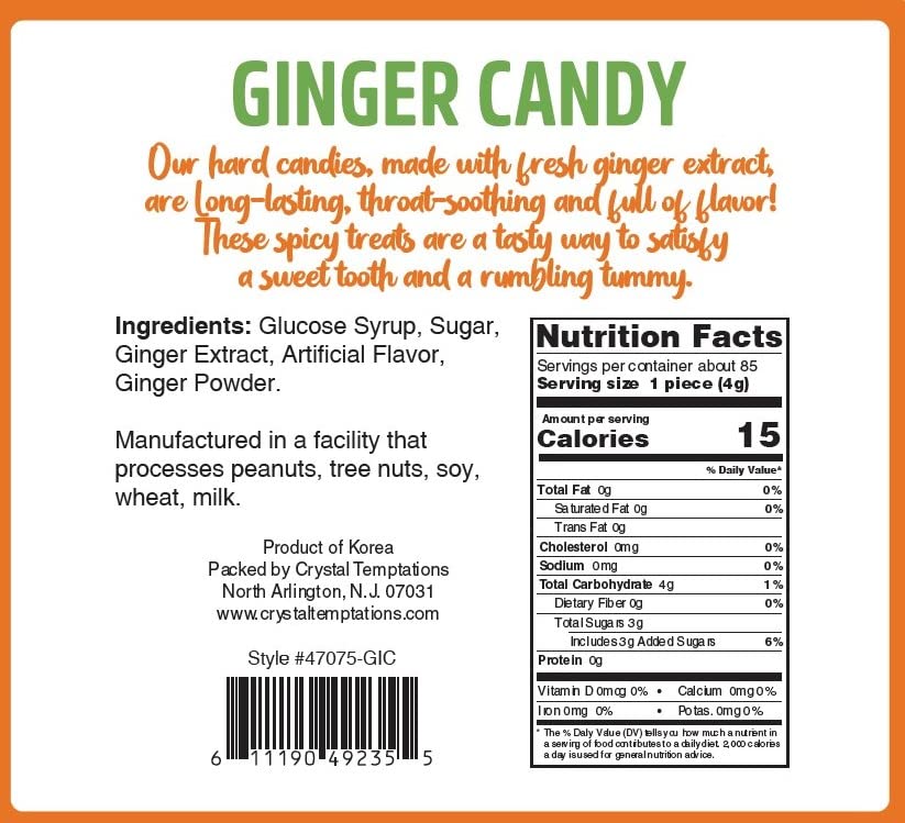 Ginger Hard Candy, Original Flavor 12 Oz Bag, Individually Wrapped Healthy Candy, The Sweet And Spicy Natural Remedy For Anti-Na