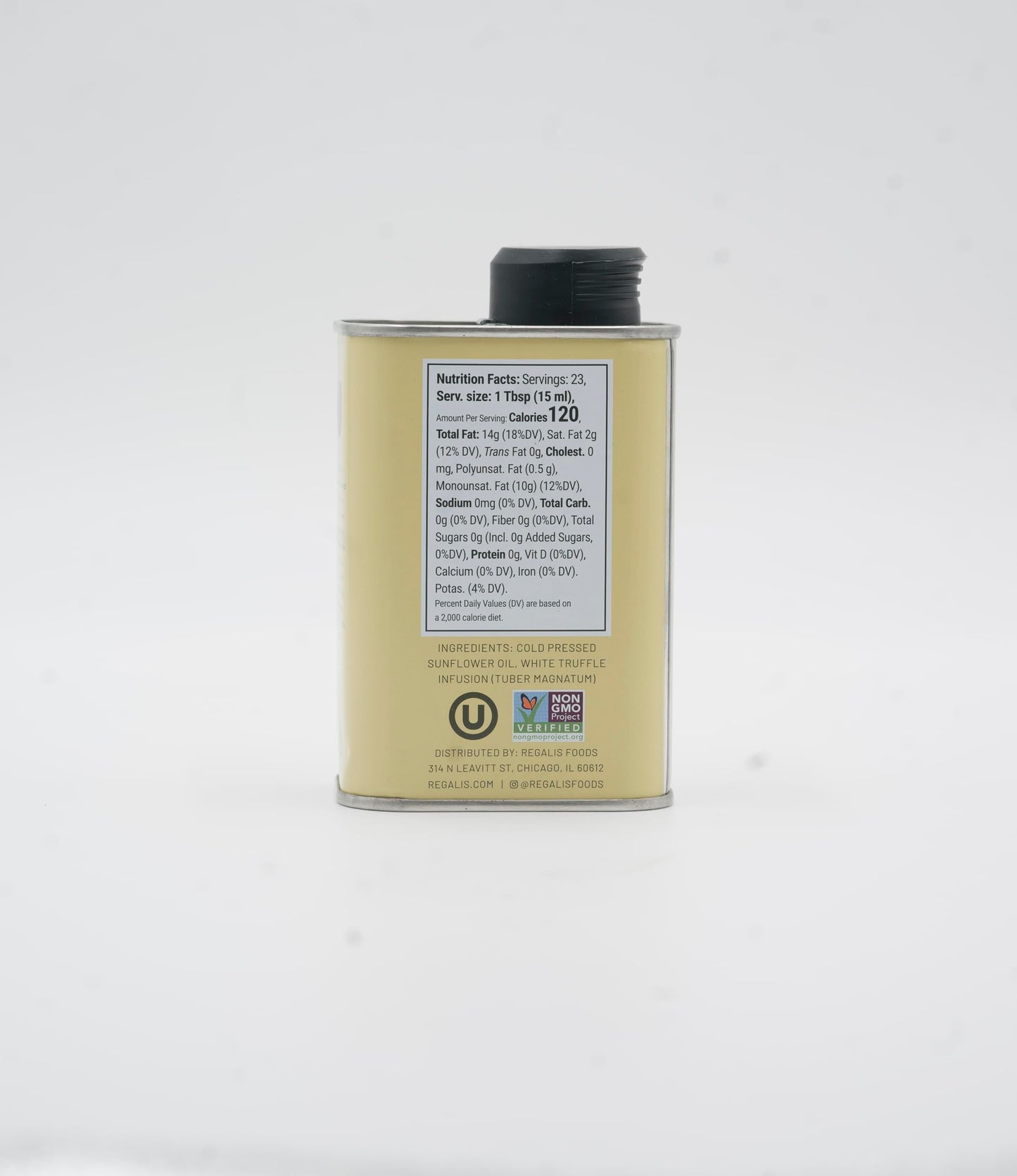 Regalis Cold Pressed White Truffle Oil, Non-GMO Gourmet Finishing Oil, 350ml Metal Tin