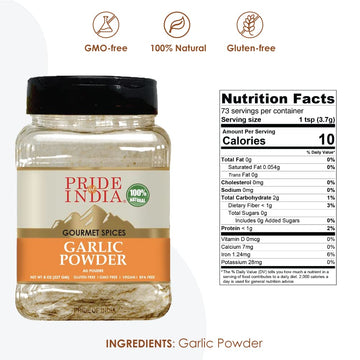 Pride Of India Garlic Fine Ground Seasoning, Gourmet Culinary Grade, 8 oz. (Pack of 6)