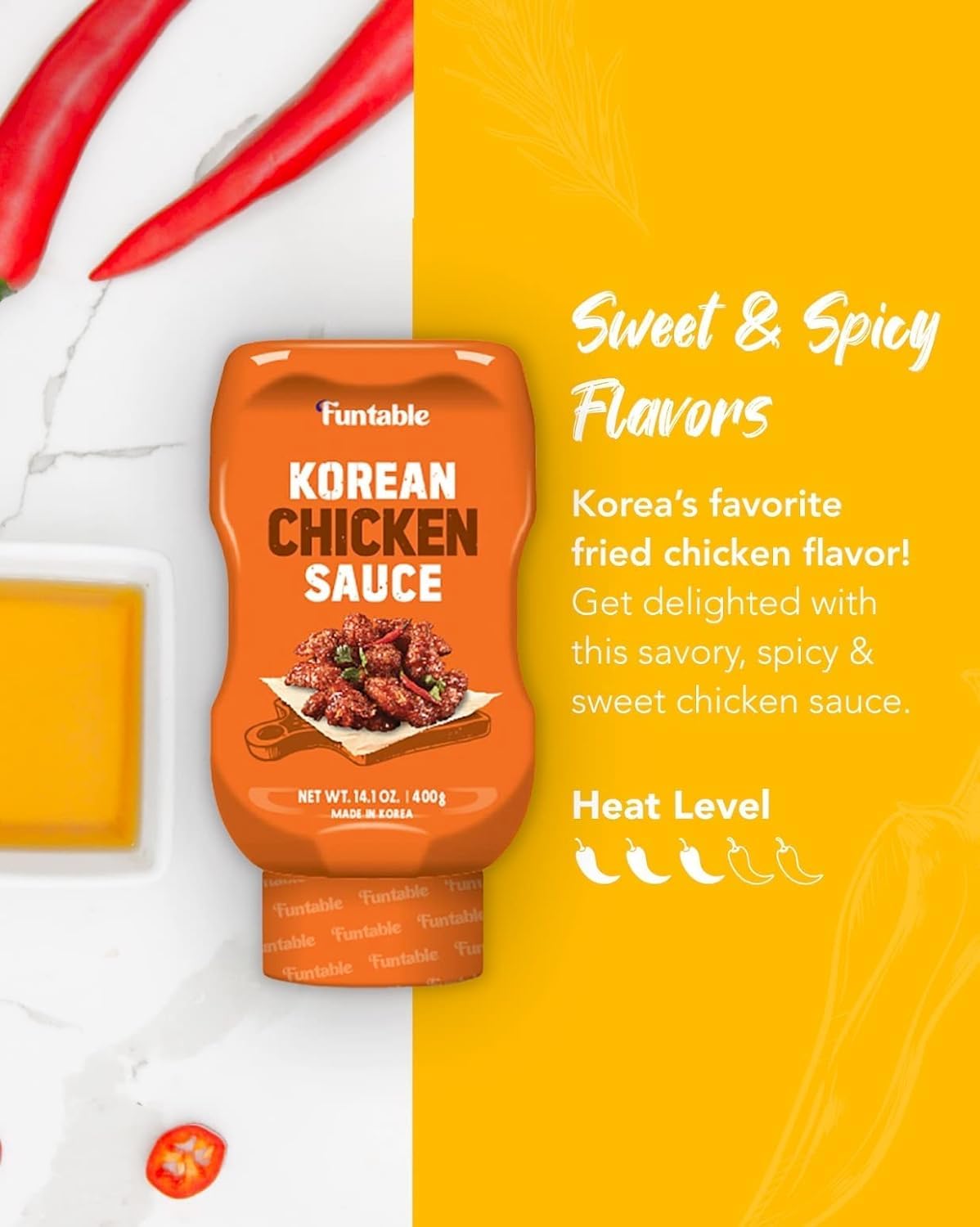 Funtable Delicious Korean Chicken Sauce (14.1Oz, Pack Of 1) - Authentic Korean Flavor, Sticky & Tangy Sauce. Ideal For Fried Chi