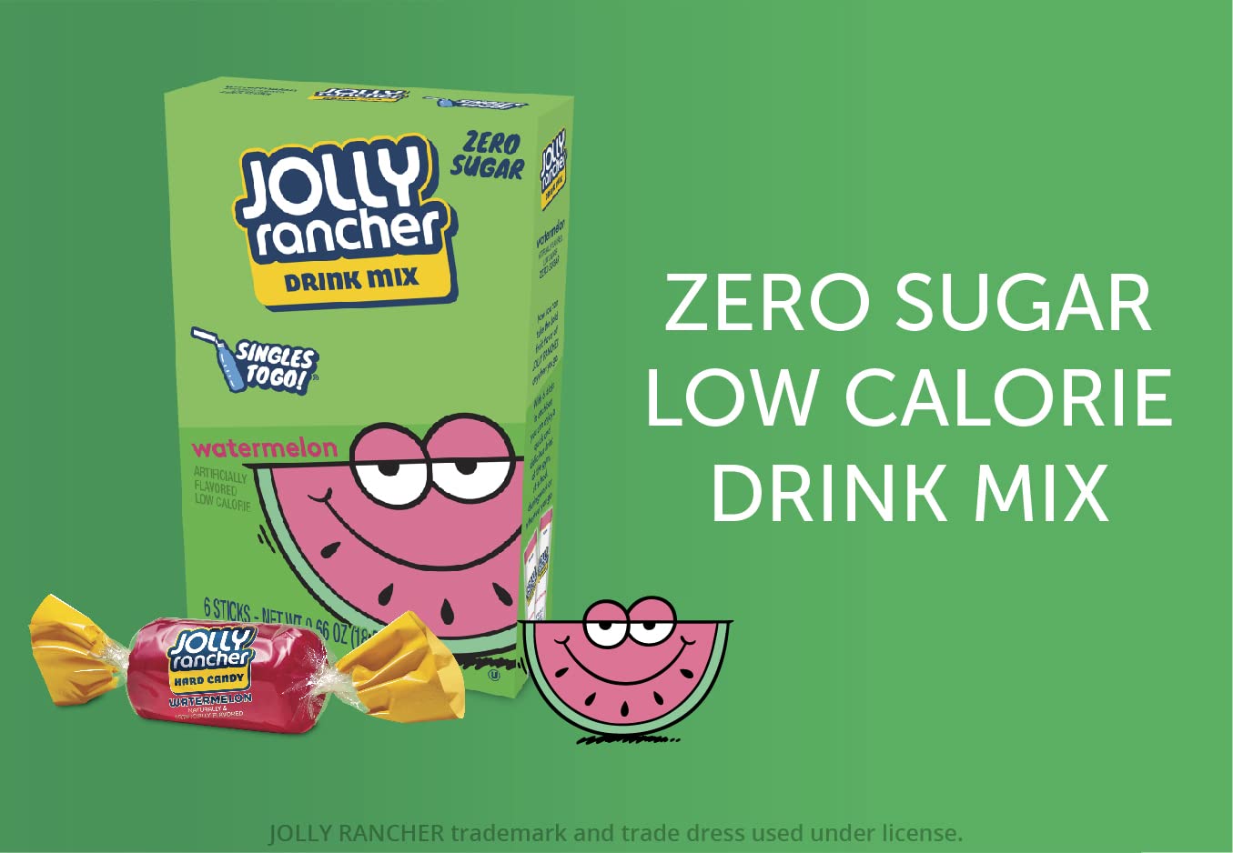 Jolly Rancher Singles To Go Powdered Drink Mix, Watermelon, 12 Boxes with 6 Packets Each - 72 Total Servings, Sugar-Free Drink P