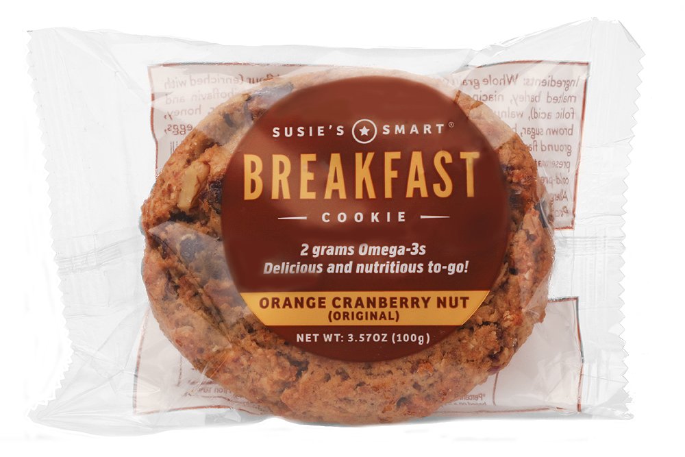Susies Smart Breakfast Cookie, Orange Cranberry Nut, Omega-3 and Protein-Rich, Soft Chewy Whole Grain Snack, Healthy On-the-Go B
