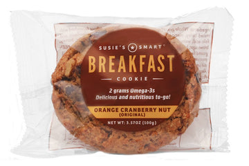 Susies Smart Breakfast Cookie, Orange Cranberry Nut, Omega-3 and Protein-Rich, Soft Chewy Whole Grain Snack, Healthy On-the-Go B
