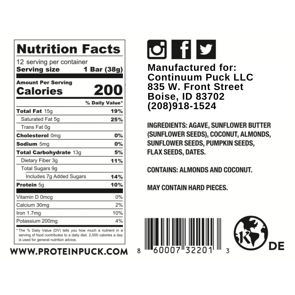 Protein Puck Vegan Plant Based Protein Bar – Natural Healthy Snack Bars, 12 Count, 1.34Oz Mini, Gluten Free, Dairy Free, No Gmo, Kosher – Good Vibes - Coconut, Almonds, Dates, Sport Nutrition