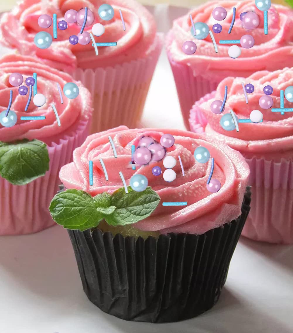 LEBERY 8.4 Oz Pastel Sprinkles, White Pink Purple Blue Sprinkles, Edible Cake Cupcake Sprinkle Edible Cake Pearls for Cake Decor