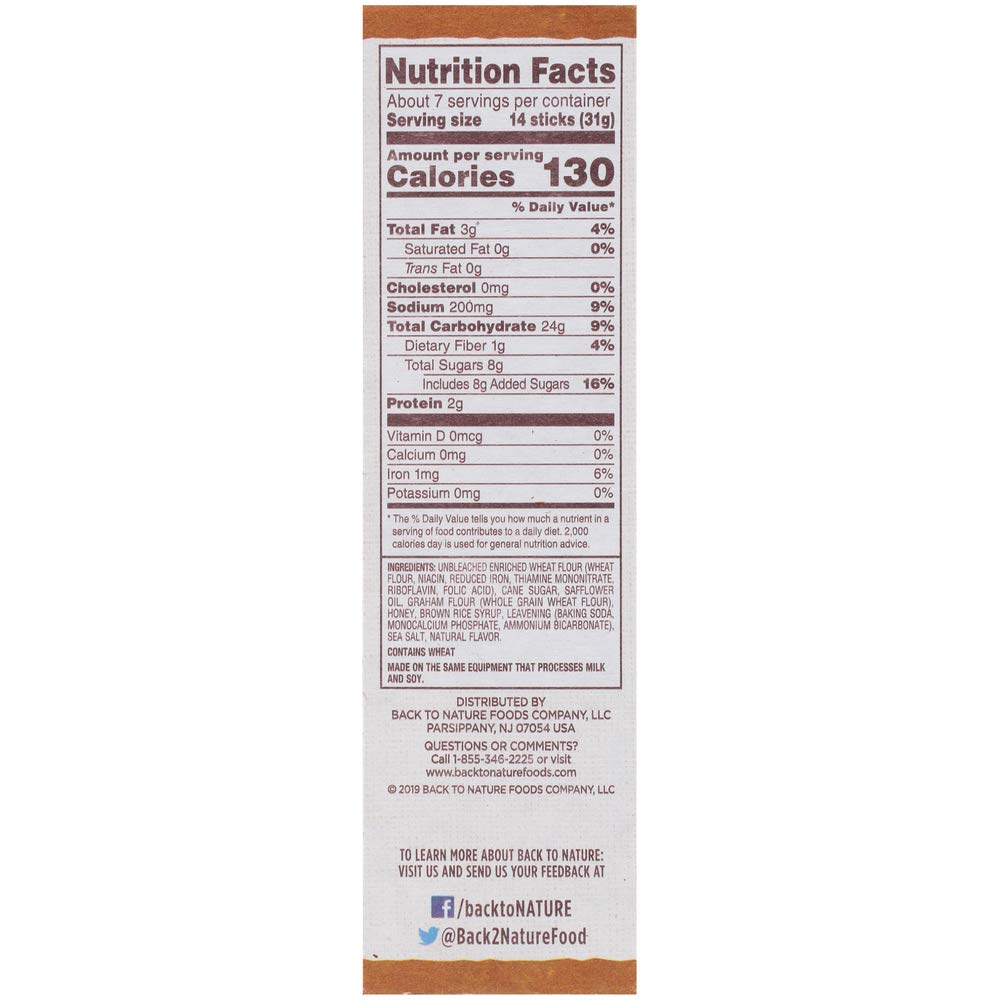 Back To Nature Non-Gmo Cookies, Honey Graham Stick, 8 Ounce
