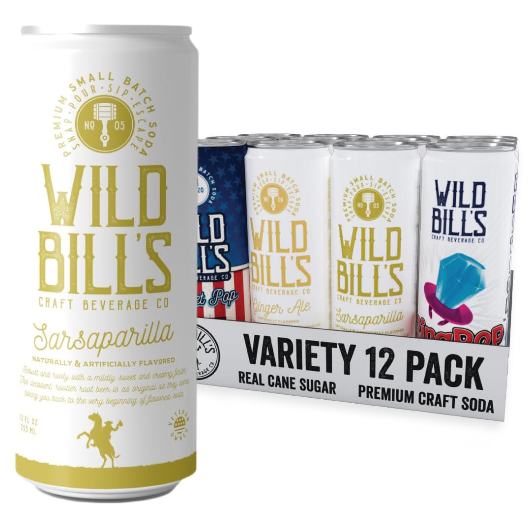 Wild Bills Craft Soda Variety Pack, Ginger Ale & Cola, Pure Cane Sugar, Caffeine-Free, 12 Fl Oz (Pack of 12)