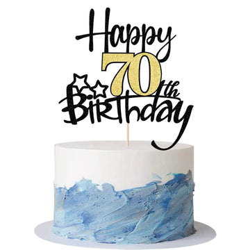 Kaoenla Black Gold Glitter Happy 70th Birthday Cake Topper - Hello 70/Cheers70,Happy fourteen Birthday Anniversary,70years old b