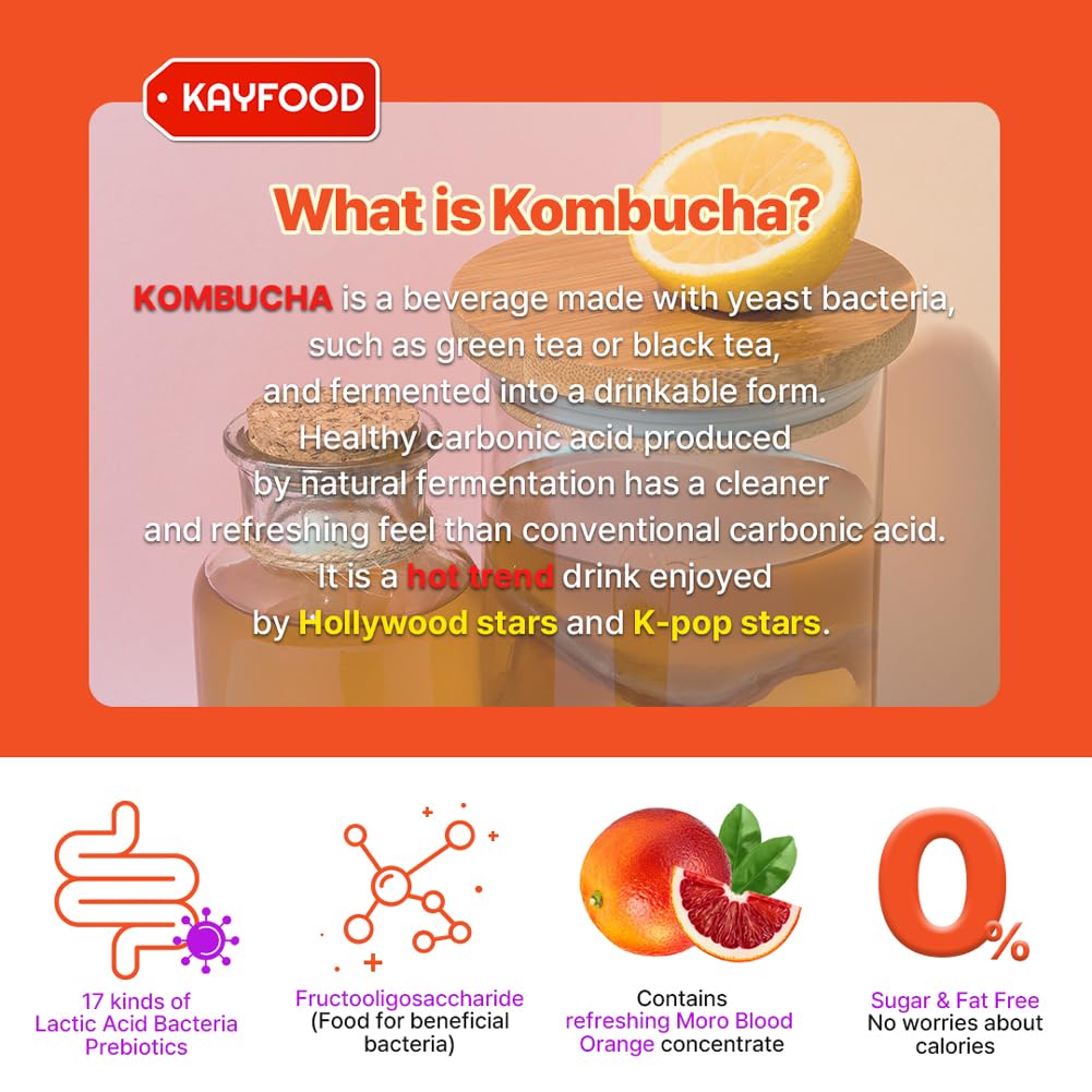 KAYFOOD Daily Kombucha Powder Tea 5g x 20 sticks (100g/3.52oz) with Bottle Sugar Free Diet Tea (Moro Blood Orange Bottle Set)