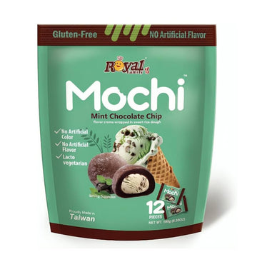 Japanese Mochi Daifuku, Mint Chocolate Chip Flavor, No Artificial Color and flavor, Lacto Vegetarian, 12 Pieces Individually Wra