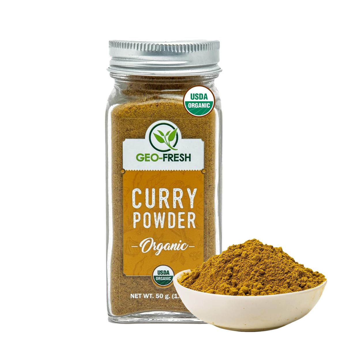 Geo-Fresh Organic Curry Powder - 1.76 Oz (50G) - Organic Curry Powder - Curry Seasoning - Indian Curry Powder - Usda Certified - Kosher  Non-Gmo  Gluten-Free - Authentic Yellow Curry Blend