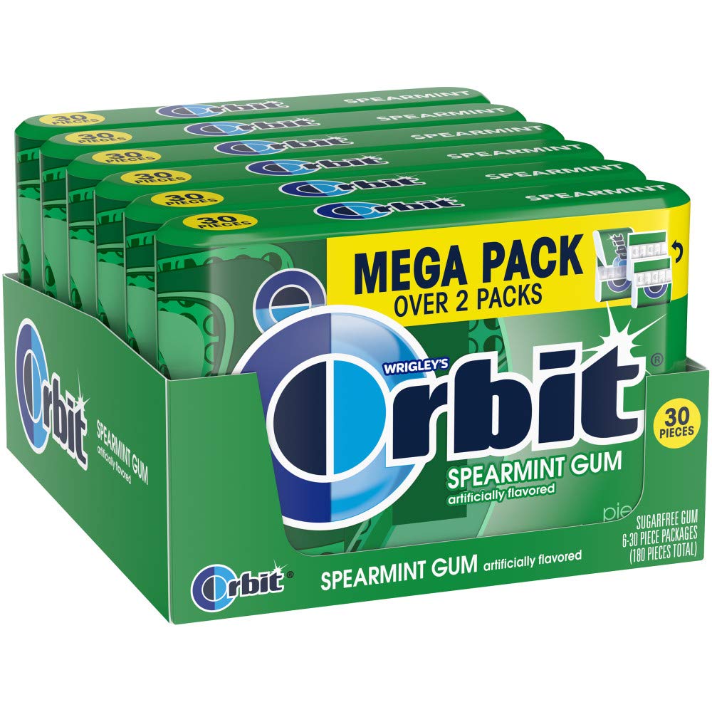 Orbit Spearmint Sugar Free Chewing Gum, 30 Count, Pack of 6, Assorted