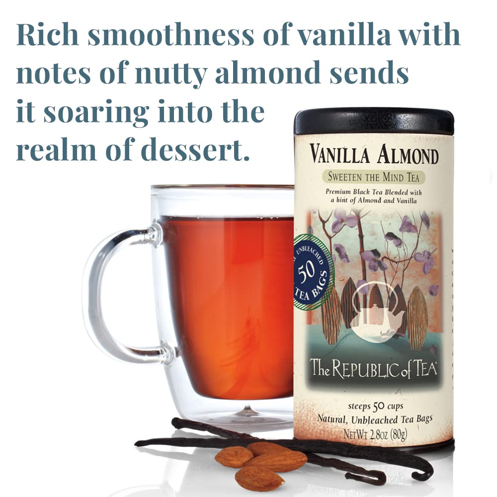 The Republic Of Tea Vanilla Almond Black Tea, 50 Tea Bags, Unique Blend Of Vanilla And Almond Tea