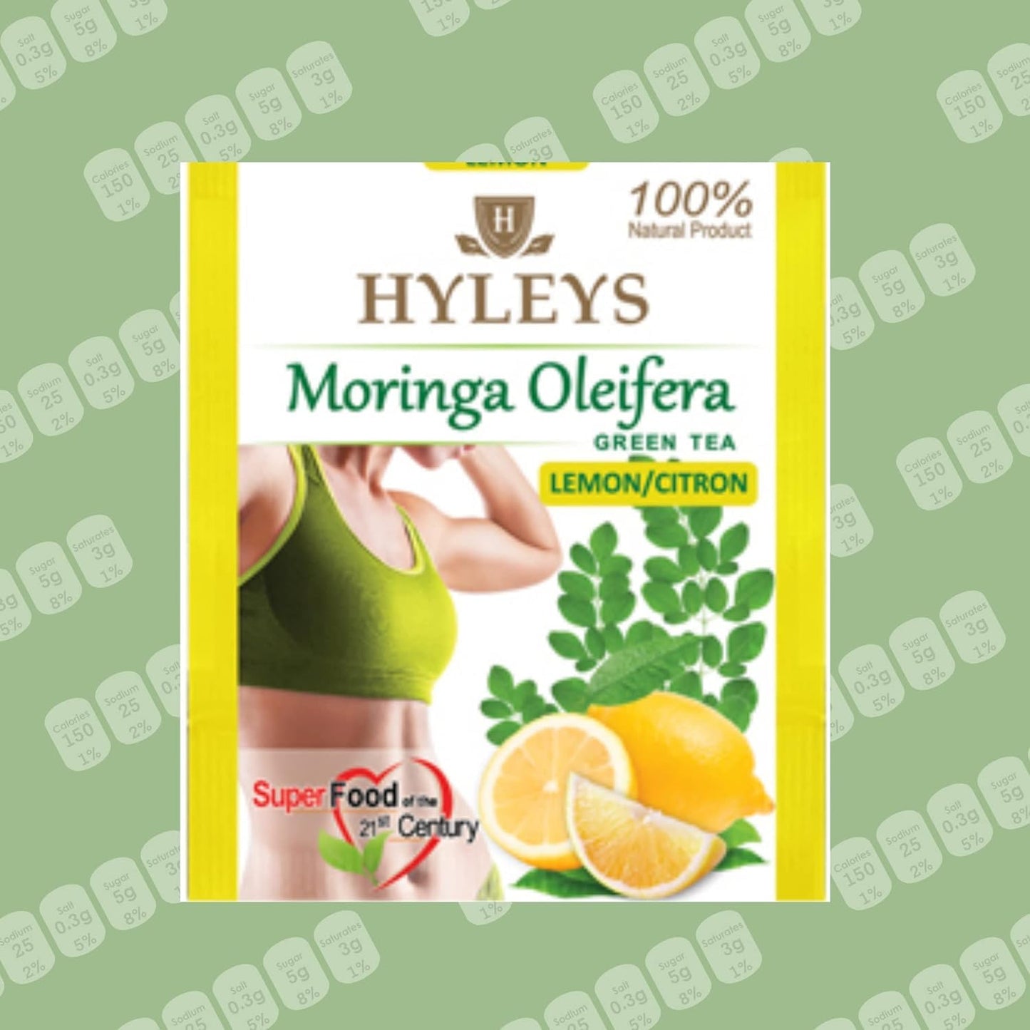 Hyleys Moringa Oleifera and Green Tea Lemon Flavor - 25 Tea Bags (12 Pack - 300 Tea Bags total) - Superfood  Tree Tea with Dried Moringa Oleifera Leaves