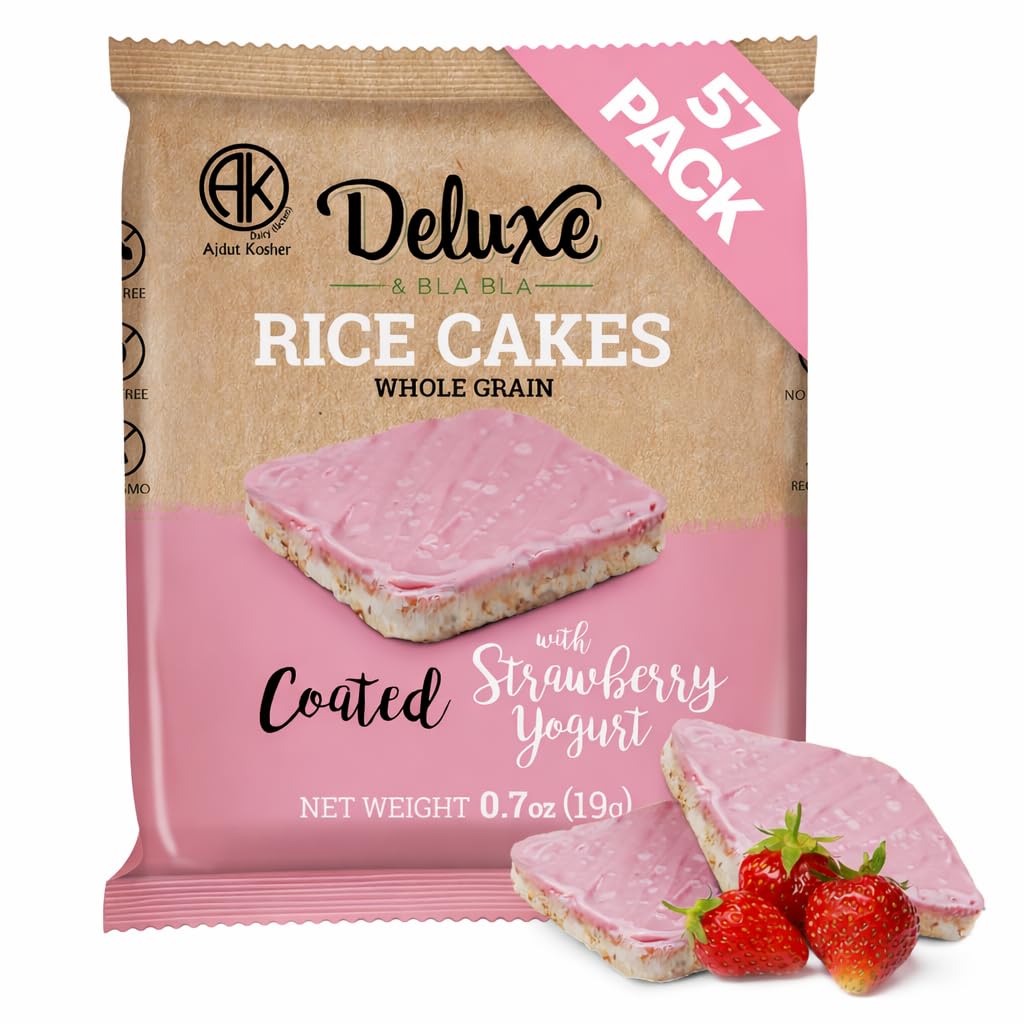 Deluxe & Bla Bla Rice Cakes 57 Pack - Whole Grain, Gluten-Free, Kosher, Low-Calorie Snack - Coated with Strawberry Yogurt - Heal