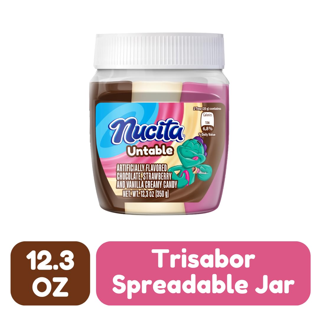 Nucita Trisabor Spreadable, Creamy Candy Chocolate, Vanilla and Strawberry, 10.6 Oz Jar, Pack of 1