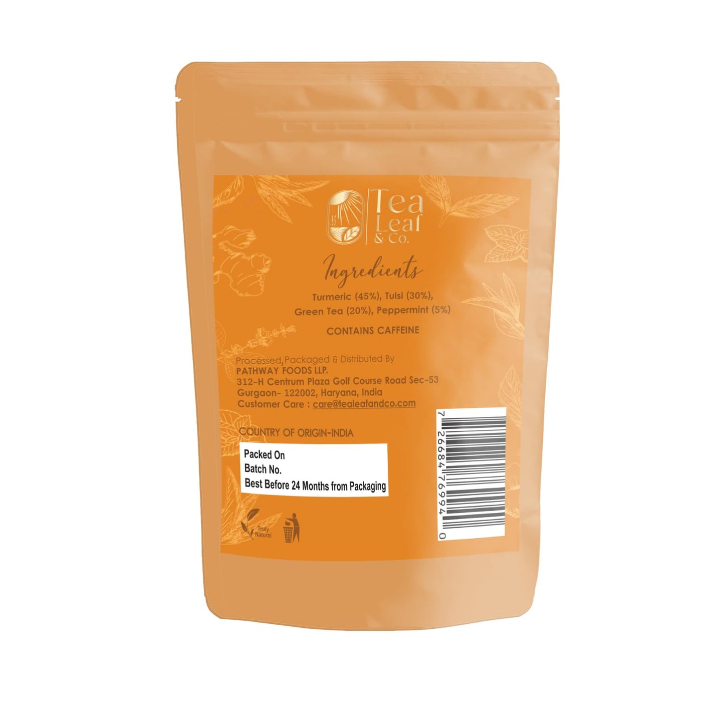 Tea Leaf & Co. Turmeric Tulsi Green Tea Loose Leaf - 50 Servings, Low Caffeine, Gluten Free (3.52oz/100gm)