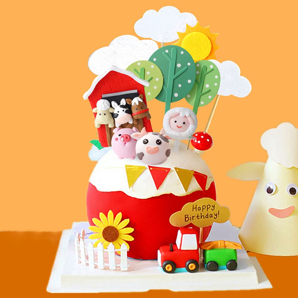 Jevenis Little Farm Animal Cake Decoration Sheep Cake Topper Farm Animal Birthday Cake Topper Cow Cake Decoration Pig Cake Toppe