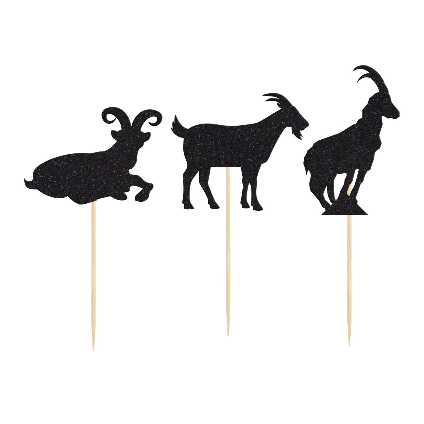 Gyufise 24Pcs Goat Cupcake Toppers Black Glitter Sheep Cupcake Picks Animal Goat Cake Decorations For Baby Shower Kids Birthday