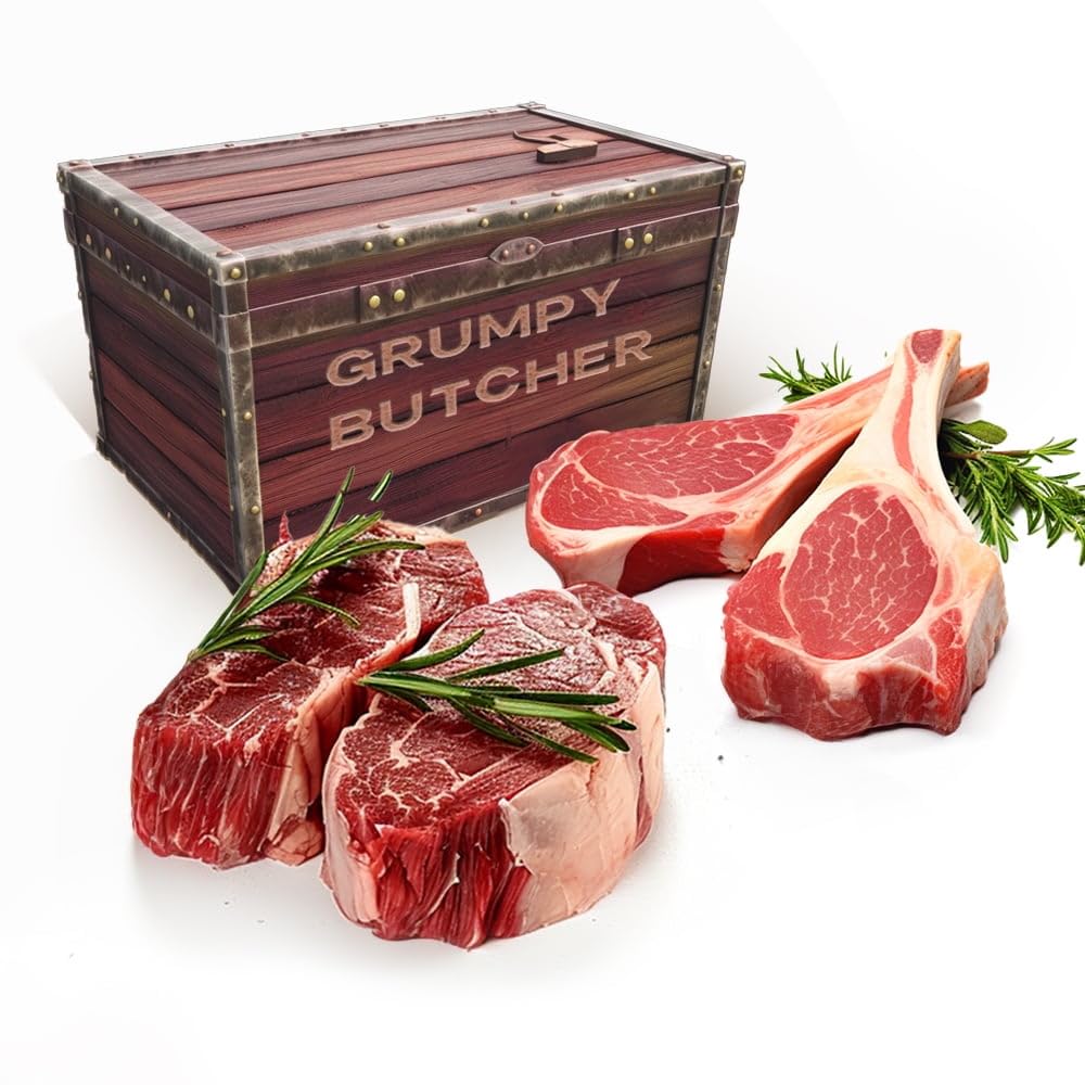 Dens Hot Dogs Grumpy Butcher Meat Gift Package - 2 Top Sirloin Steaks & 2 Bone-in Pork Chops, 6 oz & 14 oz