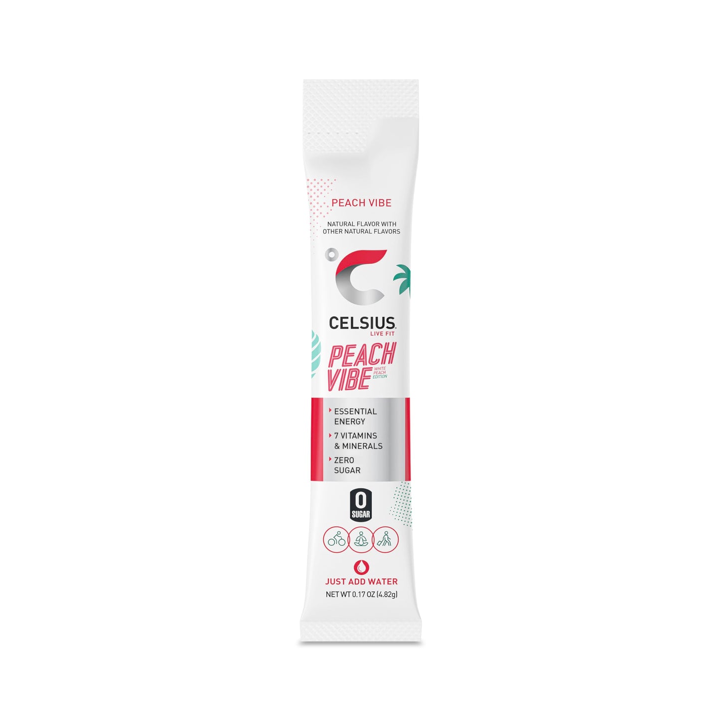 CELSIUS On-the-Go Powder Sticks Peach Vibe, Essential Energy 2.6 Oz (14 Sticks per Pack)