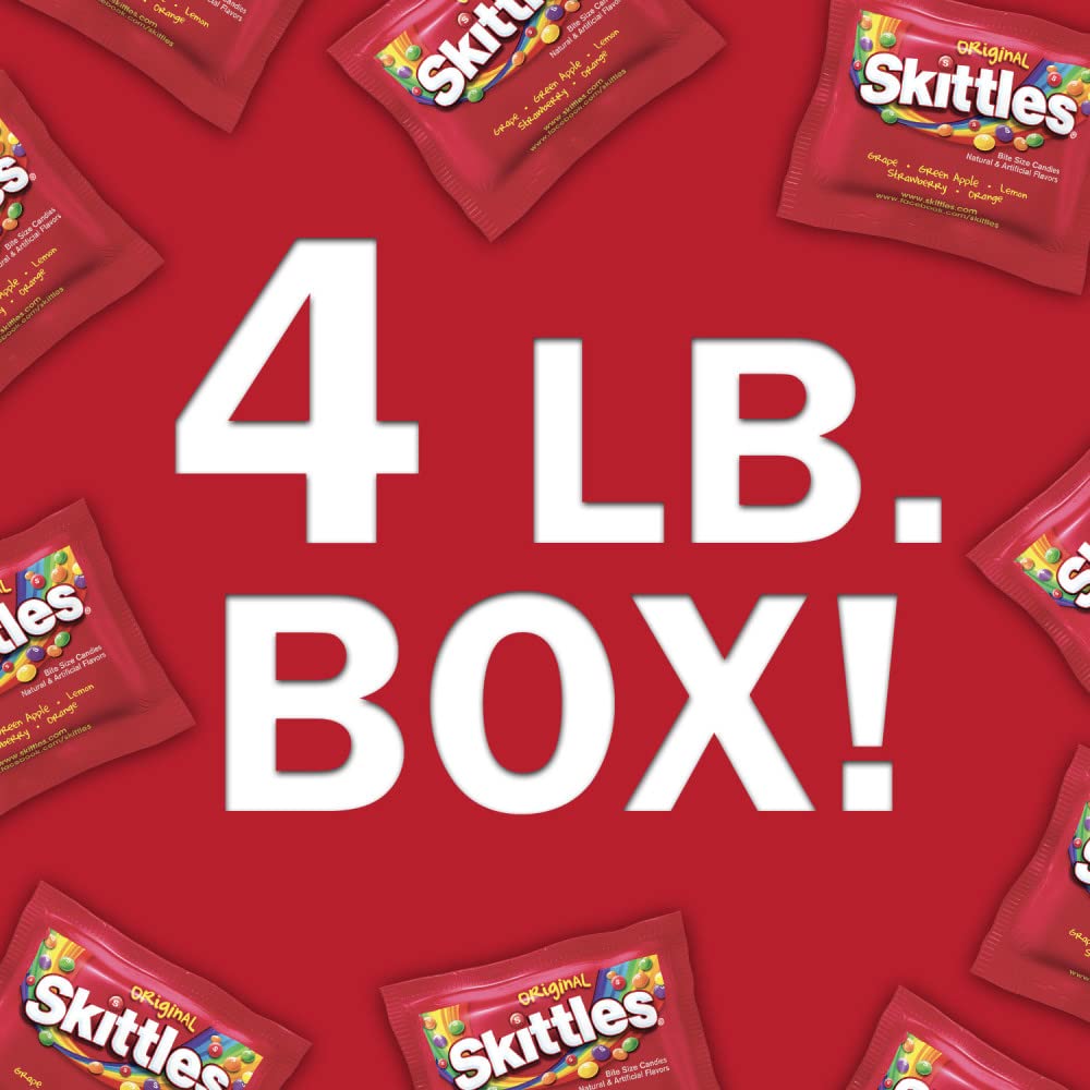 Skittles Original Fun Size Chewy Candy Bulk Individually Wrapped, Candy Bags For Party Favors - 4 Lb Bulk Box