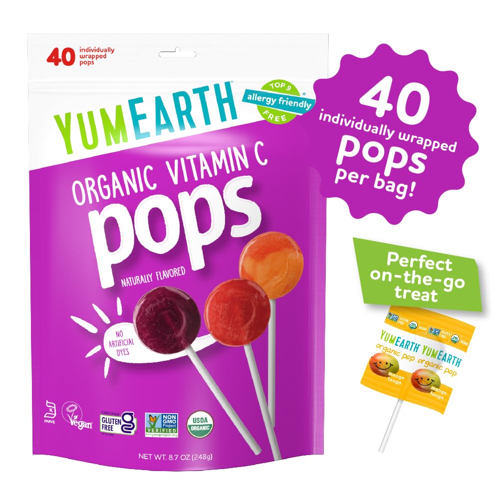 organic assorted flavors vitamin c lollipops 40 ct / 1 bag (40 pops)