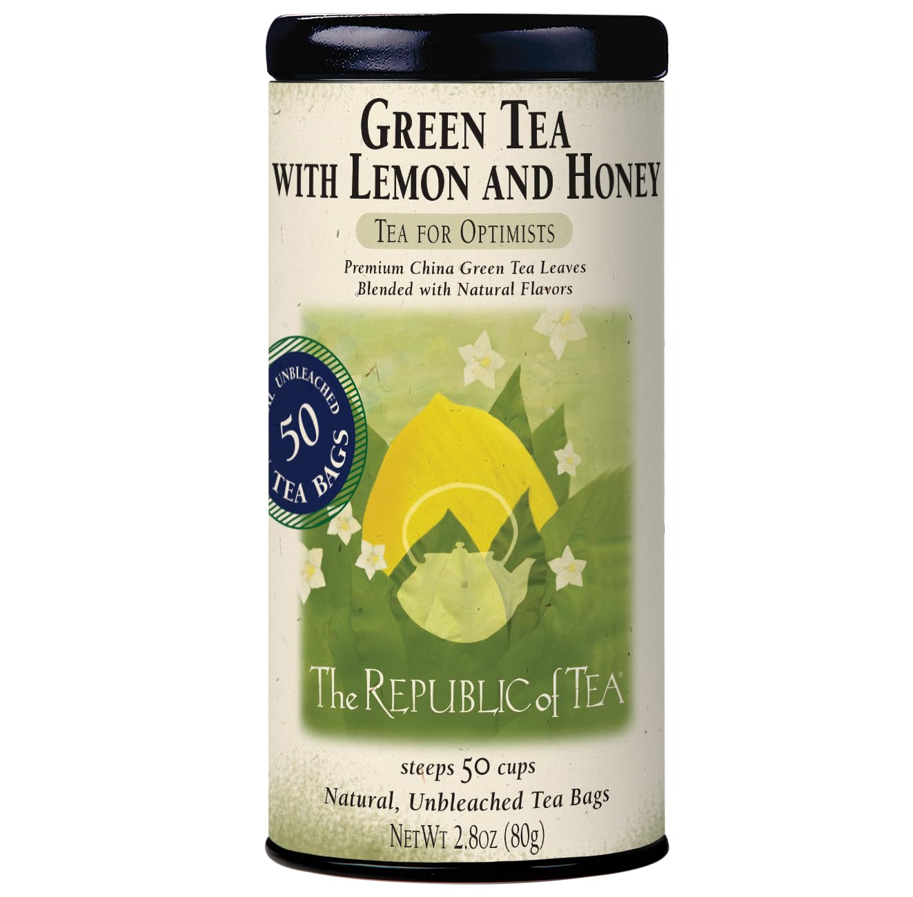 The Republic of Tea Green Tea with Lemon and Honey, 50 Count, Low Caffeine, Model SYNCHKG034006