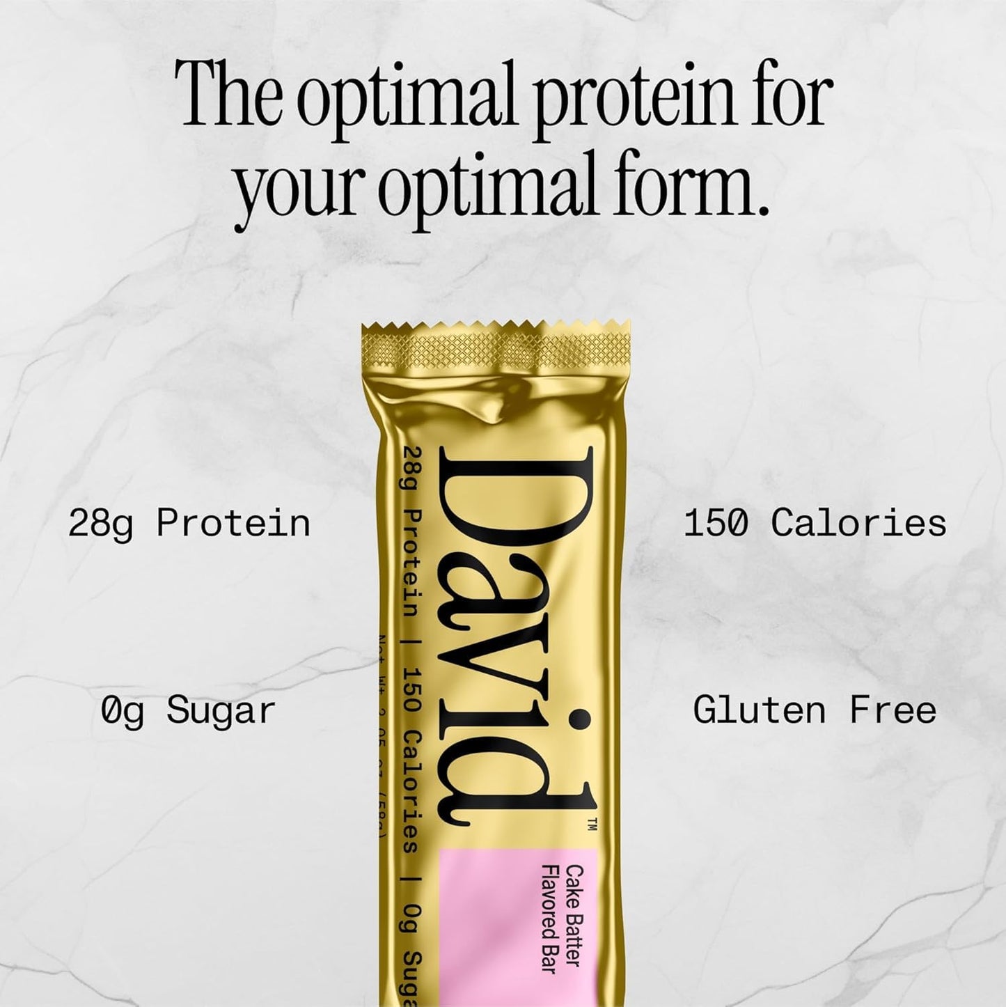 David Protein Bar  Cake Batter  24 Protein Bars | 28g of Protein | 150 Calories | 0g of Sugar - High Protein  Low Carb  Gluten Free Protein Bar  Pack of 24
