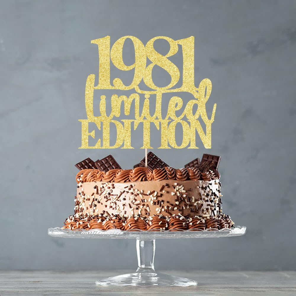 Limited Edition 1981 Cake Topper 44Th Birthday Happy Birthday Cake Topper Men And Women Cheer 44Years Old Handmade Golden Glitte