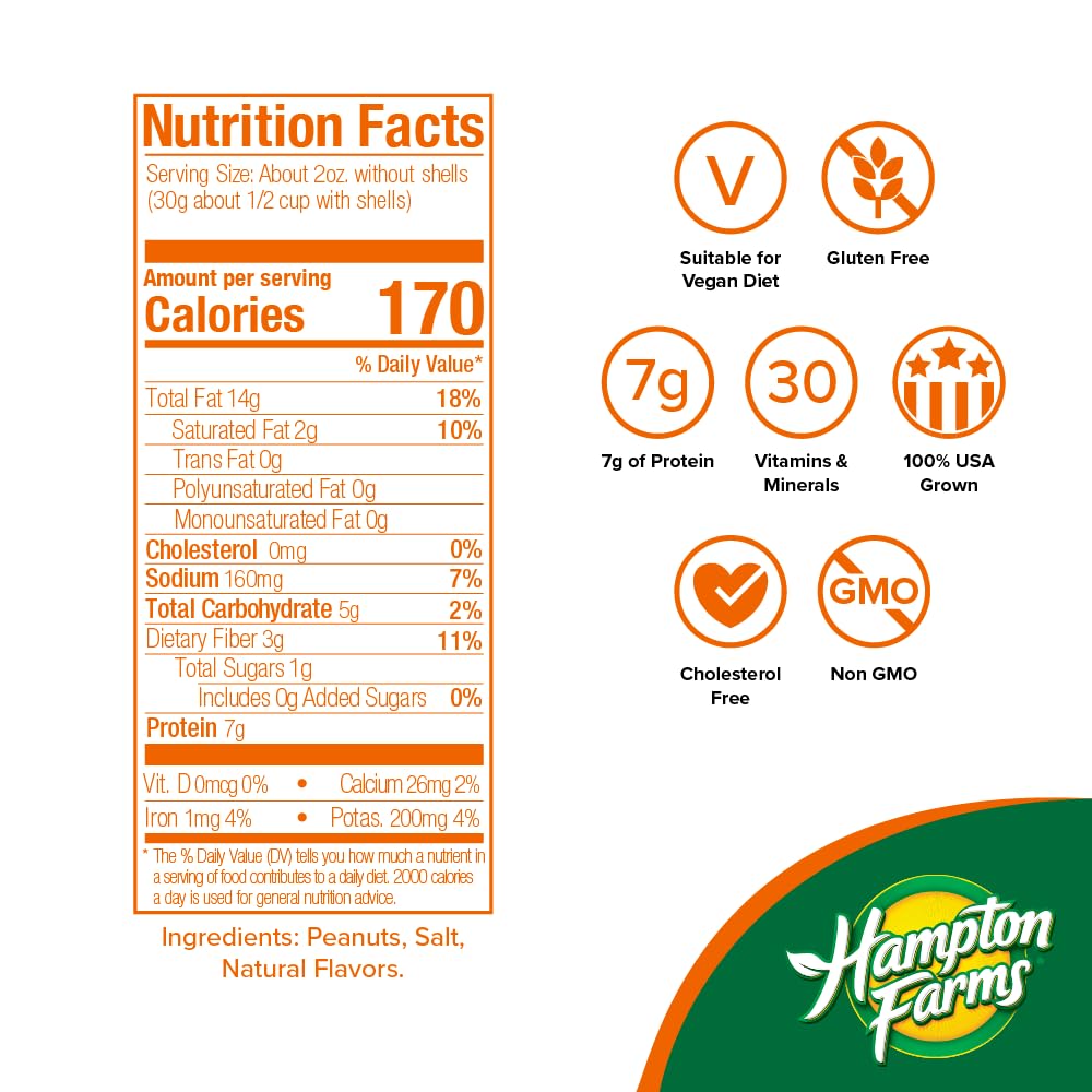 Hampton Farms - USA Grown All-Natural - Fancy Roasted In-Shell Cajun Peanuts - 10 oz. Bags - 6 Pack