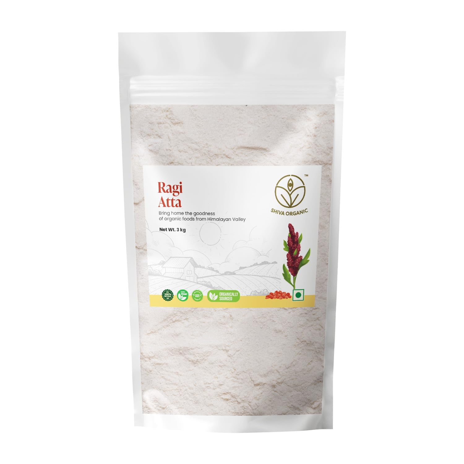 Shiva Organic Ragi Atta - 3 kg | Finger Millet Flour | High Protein, Gluten-Free | Stone Ground, Ancient Grain | Sourced from Na