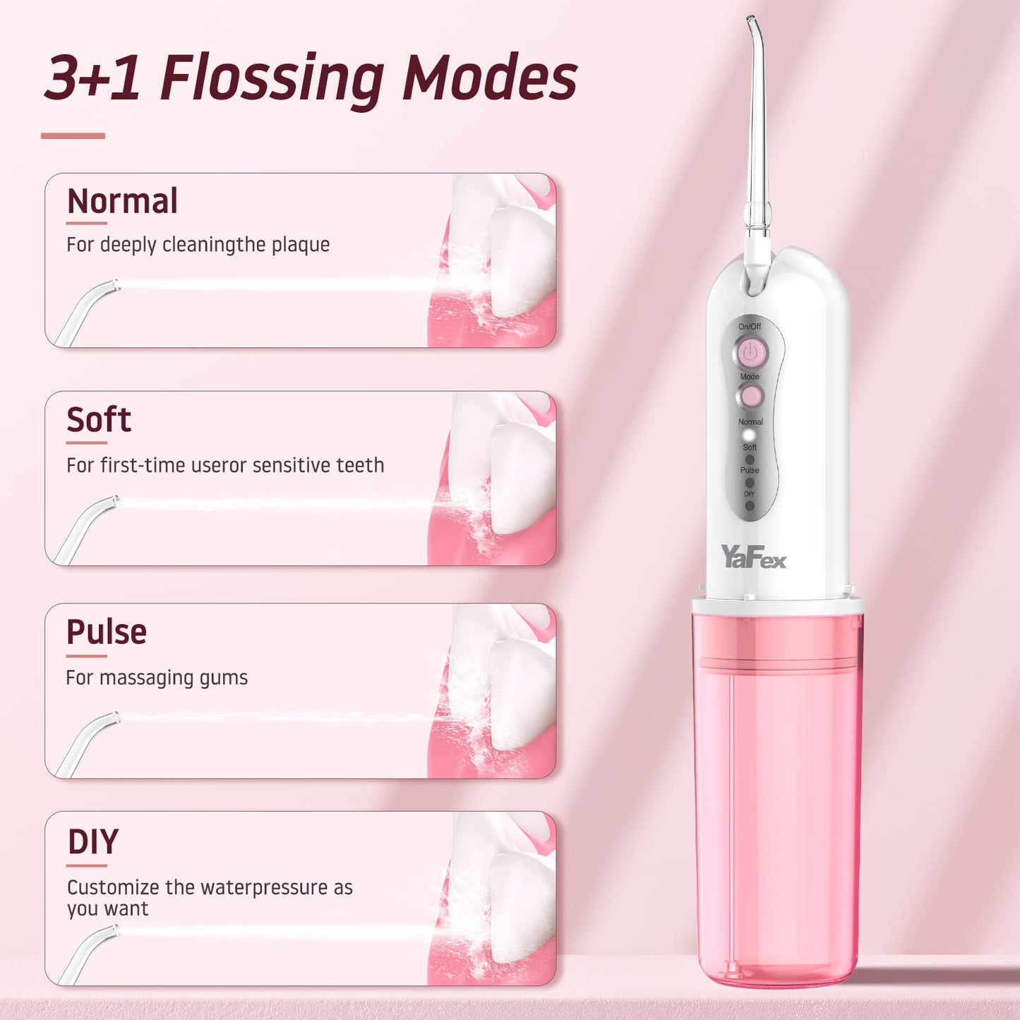 Water Dental Flosser Cordless For Teeth: Portable Oral Irrigator Rechargeable Collapsible Travel Teeth Cleaner With Case, 4 Mode