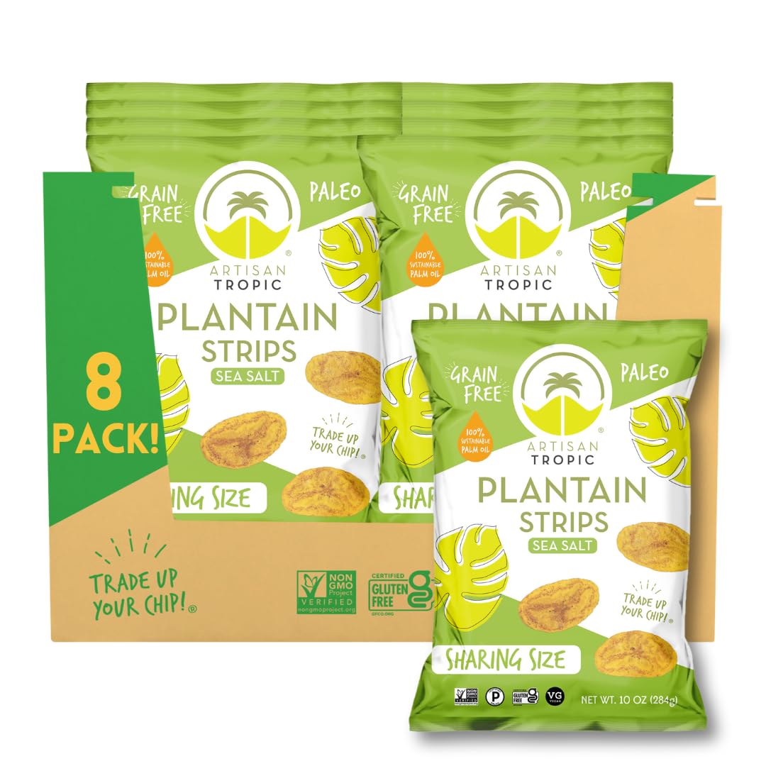 Artisan Tropic Plantain Strips Sea Salt, 10oz (8 Pack) - Vegan, Gluten Free, Healthy Snacks for Kids, Whole 30 Approved