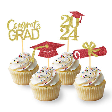 24Pcs Graduation Cupcake Toppers, Graduation Decorations Class Of 2024 Cupcake Toppers- Graduation Cupcake Picks For Graduation