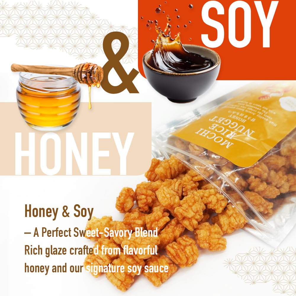 BAYU STORE Mochi Rice Nuggets - Japanese Rice  ers, No MSG, Honey Glazed, 4.9oz (140g)