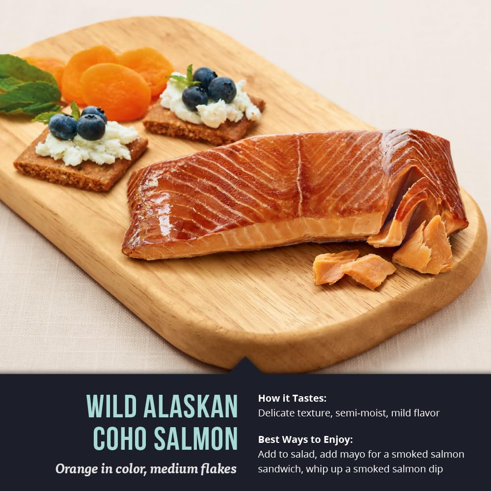 SeaBear Smoked Salmon Gift Box, Wild Alaska Sockeye, Pink & Coho, 18oz (Pack of 4) Fillets, Ready to Eat, Shelf Stable